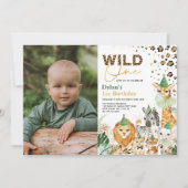 Fun Oerwoud Safari Wild One Party Animals Birthday Kaart (Voorkant)