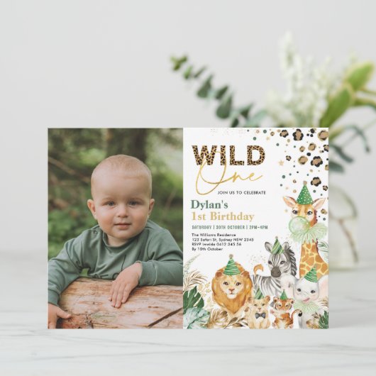 Fun Oerwoud Safari Wild One Party Animals Birthday Kaart (Staand voorkant)