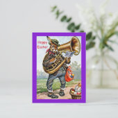  Fun Old Easter Bunny & French Horn Beauty Briefkaart (Staand voorkant)