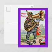  Fun Old Easter Bunny & French Horn Beauty Briefkaart (Voorkant / Achterkant)