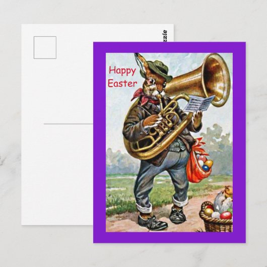  Fun Old Easter Bunny & French Horn Beauty Briefkaart (Voorkant / Achterkant)