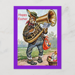  Fun Old Easter Bunny & French Horn Beauty Briefkaart