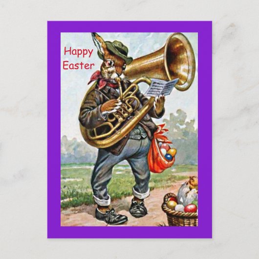  Fun Old Easter Bunny & French Horn Beauty Briefkaart (Voorkant)
