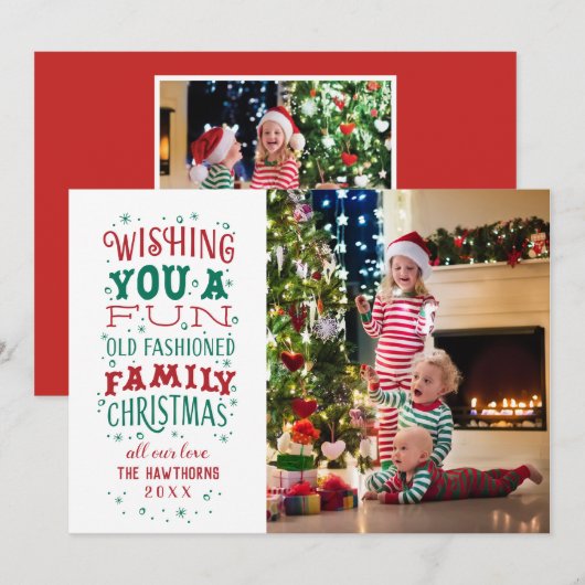 Fun Old Fashioned Family - kerstfotokaart Feestdagenkaart (Voorkant / Achterkant)
