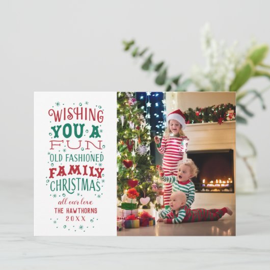 Fun Old Fashioned Family - kerstfotokaart Feestdagenkaart (Staand voorkant)