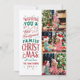 Fun Old Fashioned Family Kerstman, drie foto Feestdagenkaart
