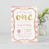 Fun om één roze en gouden eerste verjaardag te zij kaart (Staand voorkant)