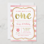 Fun om één roze en gouden eerste verjaardag te zij kaart (Voorkant)