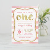 Fun om één roze en gouden eerste verjaardag te zij kaart (Staand voorkant)