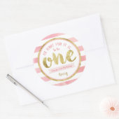 Fun om één roze en gouden eerste verjaardag te zij ronde sticker (Envelop)