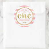 Fun om één roze en gouden eerste verjaardag te zij ronde sticker (Tas)