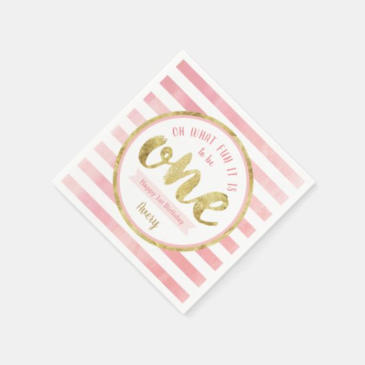 Fun om één roze en gouden eerste verjaardag te zij servet (Hoek)