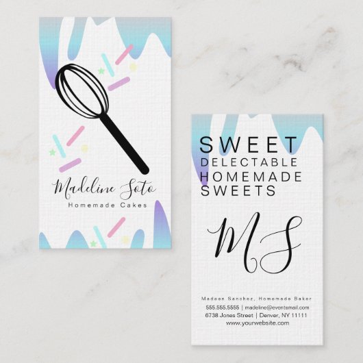 Fun Ombre Froving Dripping Whisk Cake Bakery Logo Visitekaartje (Voorkant / Achterkant)