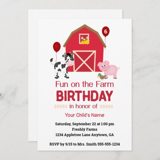 Fun on Boerderij Custom Birthday Animals Kaart (Voorkant / Achterkant)