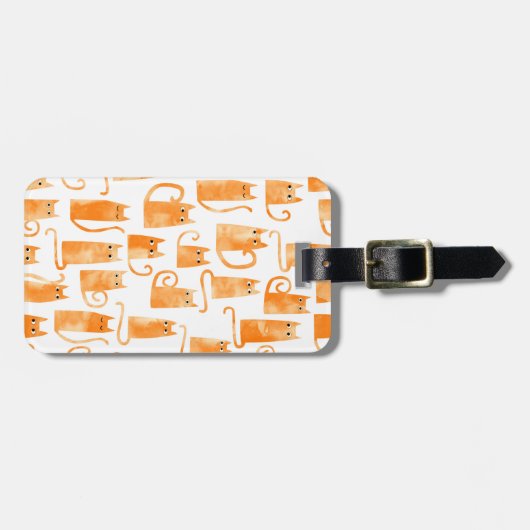 Fun Orange Cat Watercolor Bagagelabel (Voorkant horizontaal)