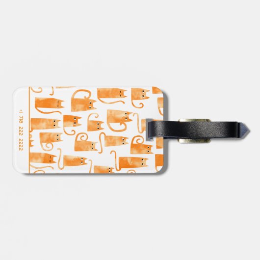 Fun Orange Cat Watercolor Bagagelabel (Achterkant horizontaal)