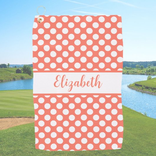 Fun Orange polka dots custom name ladies Golfhanddoek