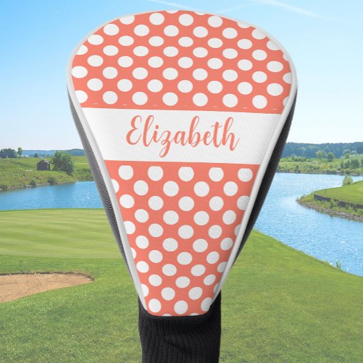 Fun Orange polka dots custom name ladies Golfheadcover