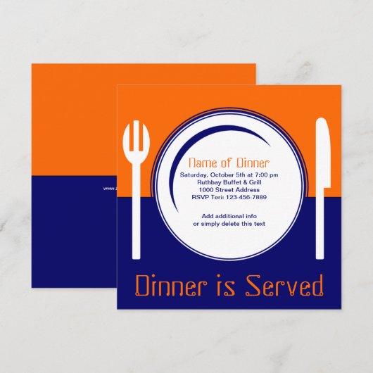 Fun Oranje & Blue Dinner Invitation Kaart (Voorkant / Achterkant)