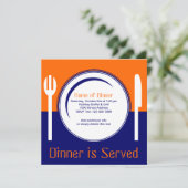 Fun Oranje & Blue Dinner Invitation Kaart (Staand voorkant)