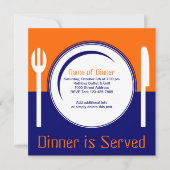 Fun Oranje & Blue Dinner Invitation Kaart (Voorkant)