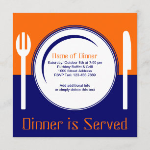 Fun Oranje & Blue Dinner Invitation Kaart