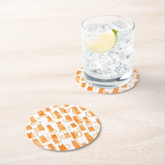 Fun Oranje Cat Ronde Kartonnen Onderzetter (Insitu)