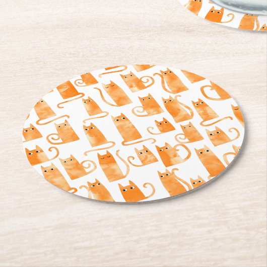 Fun Oranje Cat Ronde Kartonnen Onderzetter (Gebogen)