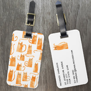Fun Oranje Cat Waterverf Bagagelabel