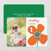 Fun Oranje Daisy Pop Cute Photo Girl 1e verjaardag Kaart (Voorkant / Achterkant)