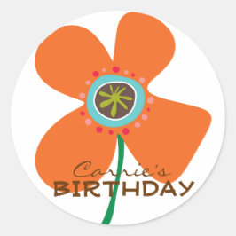 Fun Oranje Daisy Pop Girl's Birthday Party Favor Ronde Sticker