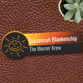 Fun Oranje Gele Achtergrond met hand-Drawn Sun Naamplaatje