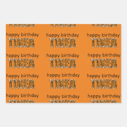 Fun Oranje Happy Birthday Tiger Inpakpapier Vel (Voorkant)