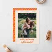 Fun Oranje Retro Pattern Bridesmaid Voorstel Notitiekaartje (Voorkant / Achterkant in situ)