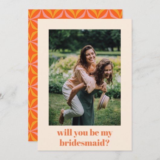 Fun Oranje Retro Pattern Bridesmaid Voorstel Notitiekaartje (Voorkant / Achterkant)