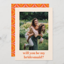 Fun Oranje Retro Pattern Bridesmaid Voorstel Notitiekaartje