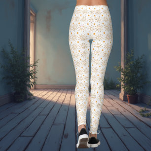 Fun Oranje White Hand Drawn Smile Face Sun Leggings