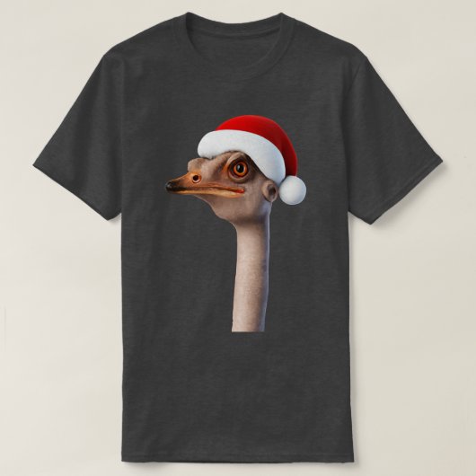 Fun Ostrich Weating Santa Hat Animal Humor T-shirt (Design voorkant)