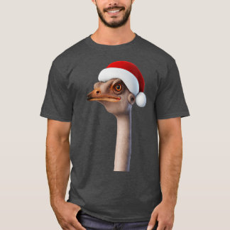 Fun Ostrich Weating Santa Hat Animal Humor T-shirt