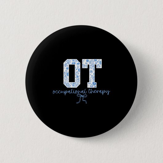 Fun Ot Occupational Therapy Blue Coquette Bow Ot T Ronde Button 5,7 Cm (Voorkant)