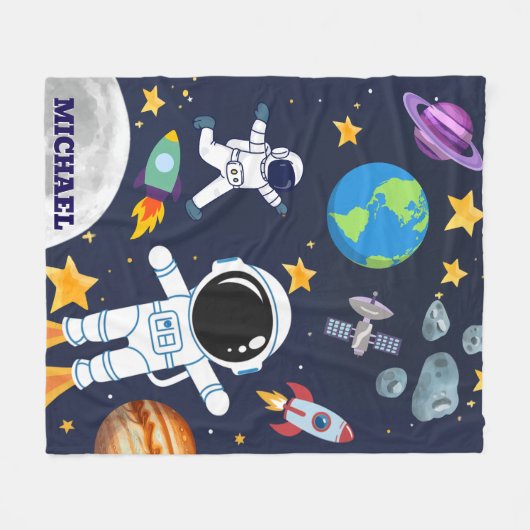 Fun Outer Space Astronaut, Schattigee Kinder eerst Fleece Deken (Voorkant (Horizontaal))