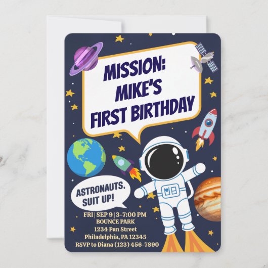 Fun Outer Space Astronaut, Schattigee Kinder eerst Kaart (Voorkant)