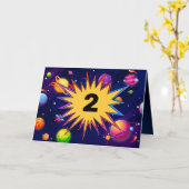 Fun Outer Space Planets Voeg Kinder naam toe 2e ve Kaart (Gele Bloem)