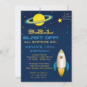 Fun Outer Space Rocket Birthday Party Invitation Kaart