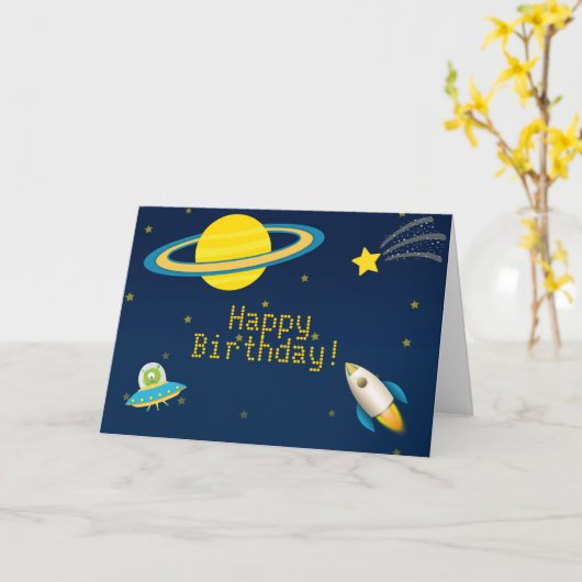 Fun Outer Space Rocket Wenskaart Kaart (Gele Bloem)