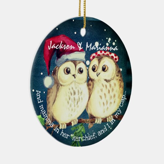 Fun Owl Couight voor Kerstmis Keramisch Ornament (Rechts)