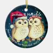 Fun Owl Couight voor Kerstmis Keramisch Ornament (Voorkant)