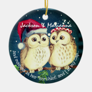 Fun Owl Couight voor Kerstmis Keramisch Ornament