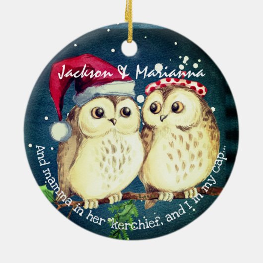 Fun Owl Couight voor Kerstmis Keramisch Ornament (Achterkant)
