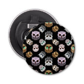 Fun Owl Pattern on Black Background Button Flesopener (Voorkant)